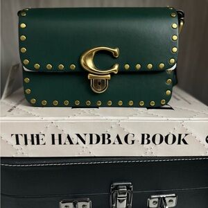 Coach Green and Gold Crossbody Bag with Studded Detailing